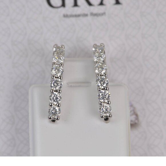 GRA Certified All Moissanite Huggies Hoop Earrings 925 Sterling - Picture 1 of 3